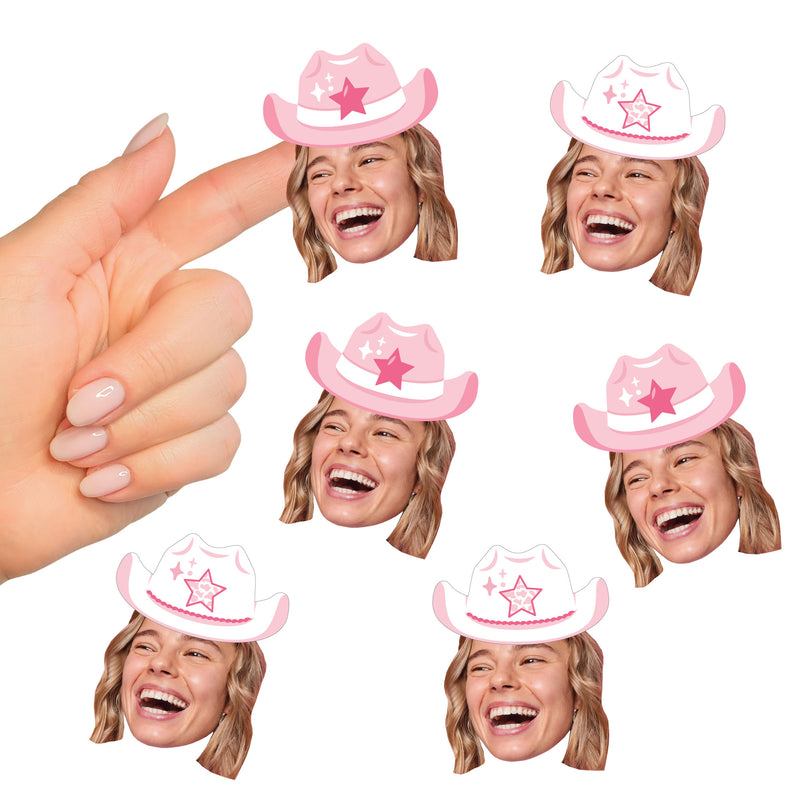 Custom Photo Last Rodeo - Pink Cowgirl Bachelorette Party Favors - Fun Face Cut-Out Stickers - Set of 24