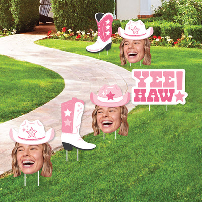 Custom Photo Last Rodeo - Fun Face Lawn Decorations - Pink Cowgirl Bachelorette Party Outdoor Yard Signs - 10 Piece