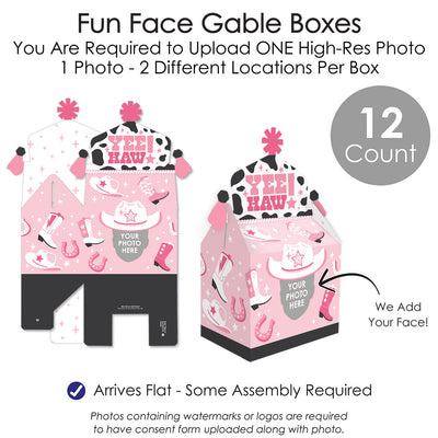 Custom Photo Last Rodeo - Pink Western Treat Box Party Favors - Fun Face Goodie Gable Boxes - Set of 12