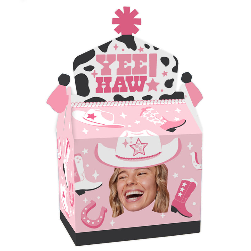 Custom Photo Last Rodeo - Pink Western Treat Box Party Favors - Fun Face Goodie Gable Boxes - Set of 12