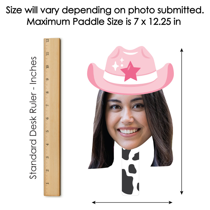 Custom Photo Last Rodeo - Pink Cowgirl Bachelorette Party Head Cut Out Photo Booth and Fan Props - Fun Face Cutout Paddles - Set of 6