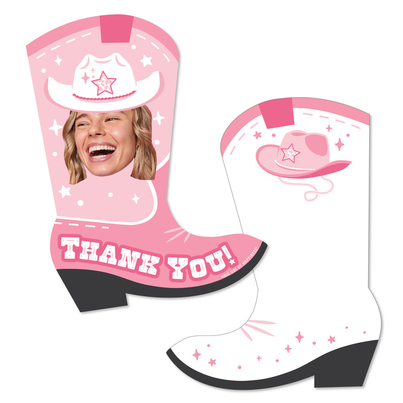 Custom Photo Last Rodeo - Pink Cowgirl Bachelorette Party Fun Face Shaped Thank You Cards with Envelopes - Set of 12