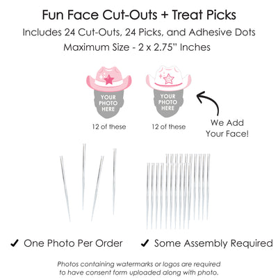 Custom Photo Last Rodeo - Pink Cowgirl Bachelorette Party Dessert Cupcake Toppers - Fun Face Clear Treat Picks - Set of 24