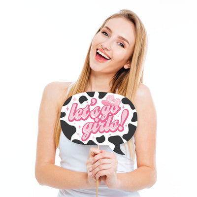Last Rodeo - Personalized Pink Cowgirl Bachelorette Party Photo Booth Props Kit - 20 Count