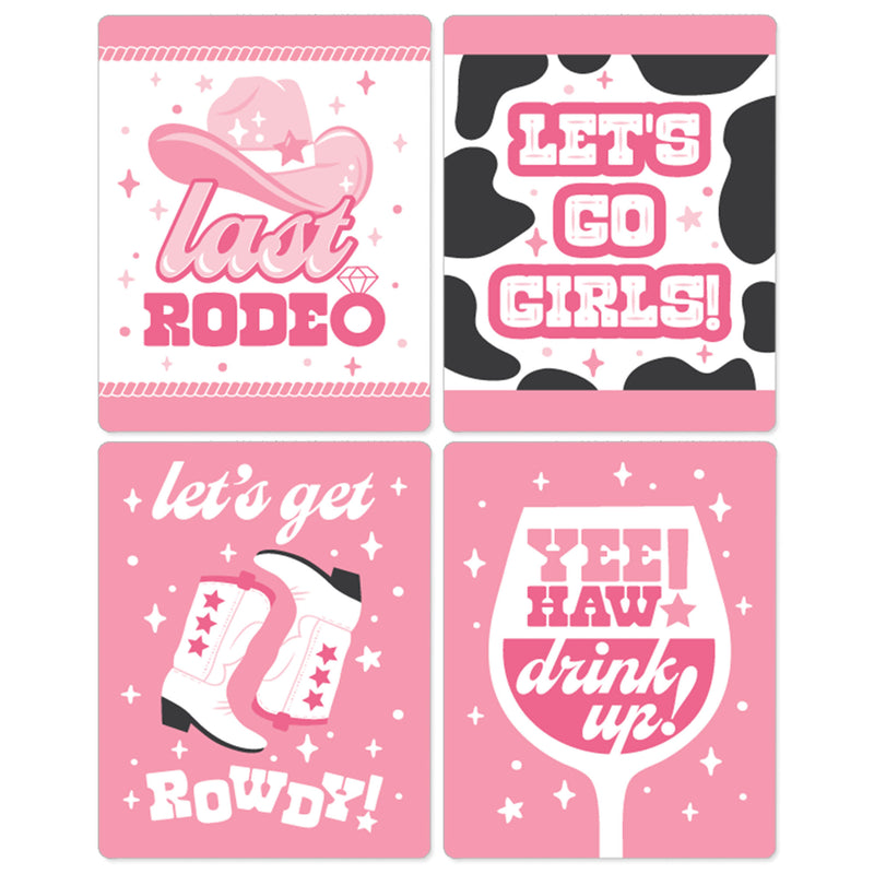 Last Rodeo - Pink Cowgirl Bachelorette Party Decorations for Women and Men - Wine Bottle Label Stickers - Set of 4