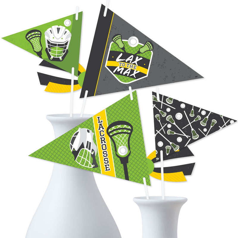 Lax to the Max - Lacrosse - Triangle Party Photo Props - Pennant Flag Centerpieces - Set of 20