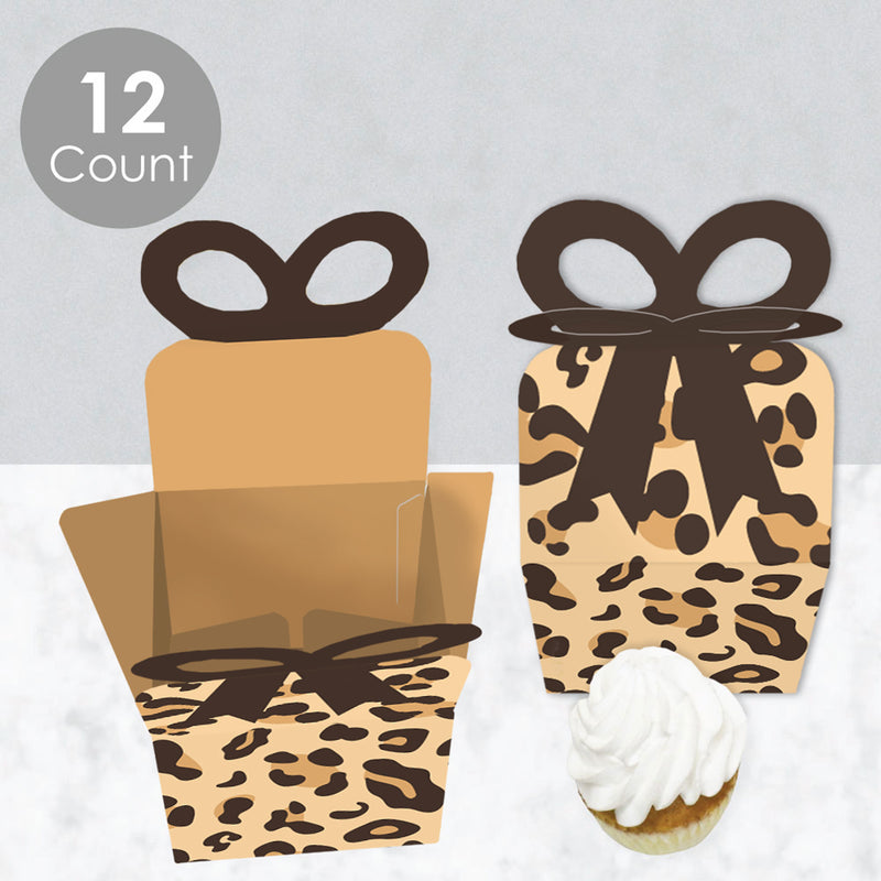 Leopard Print - Square Favor Gift Boxes - Cheetah Party Bow Boxes - Set of 12