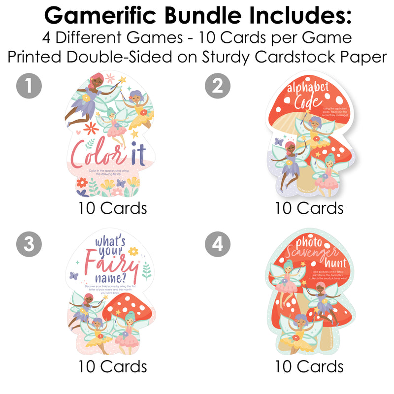 Let’s Be Fairies - 4 Fairy Garden Birthday Party Games - 10 Cards Each - Gamerific Bundle