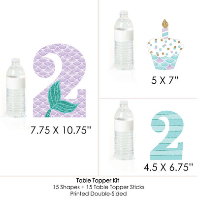 2nd Birthday Let's Be Mermaids - Second Birthday Party Centerpiece Sticks - Table Toppers - Set of 15
