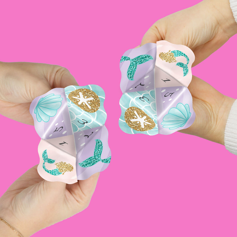 Let’s Be Mermaids - Baby Shower or Birthday Party Cootie Catcher Game - Jokes and Dares Fortune Tellers - Set of 12