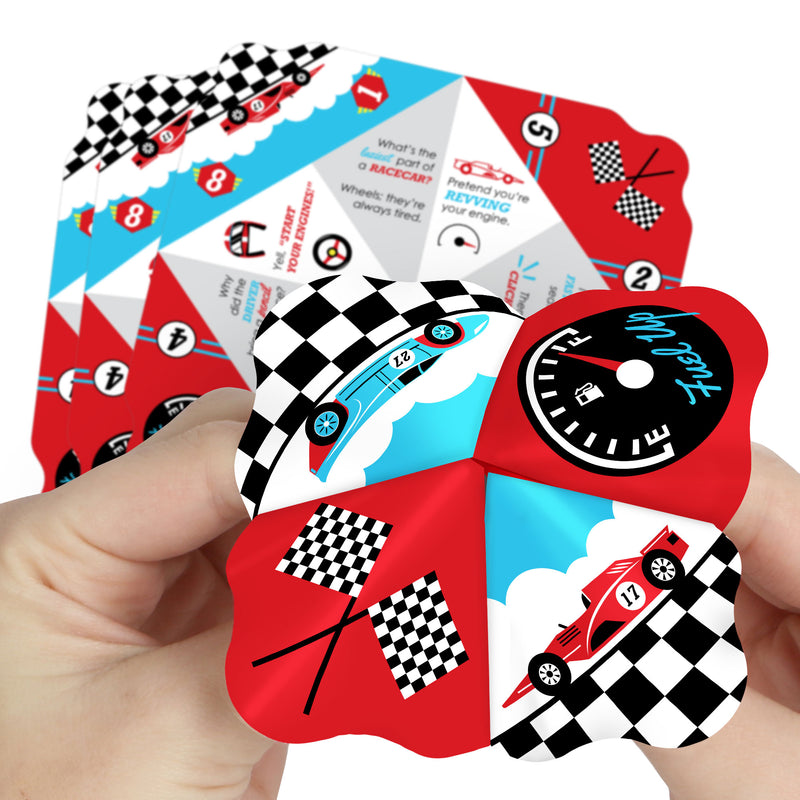 Let’s Go Racing - Racecar - Race Car Birthday Party or Baby Shower Cootie Catcher Game - Jokes and Dares Fortune Tellers - Set of 12