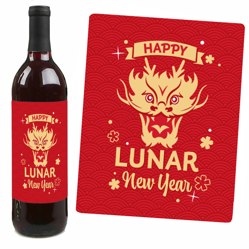 Lunar New Year - 2024 Year of the Dragon Decorations for Women and Men - Wine Bottle Label Stickers - Set of 4