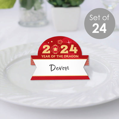 Lunar New Year - 2024 Year of the Dragon Tent Buffet Card - Table Setting Name Place Cards - Set of 24