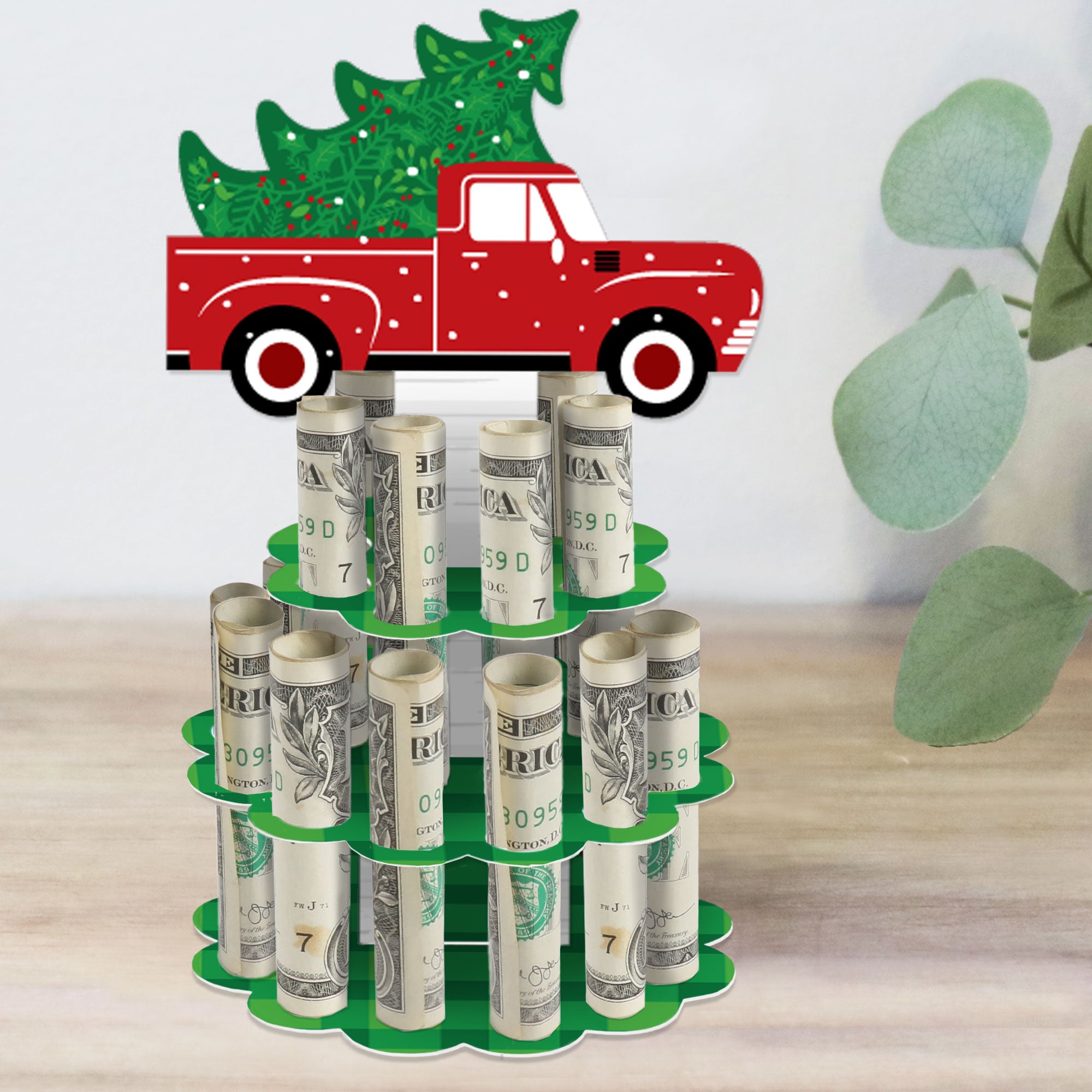 money holder christmas tree ornaments Big Dot of Happiness Merry Little Christmas Tree - DIY Red Truck Christmas Party Money Holder Gift