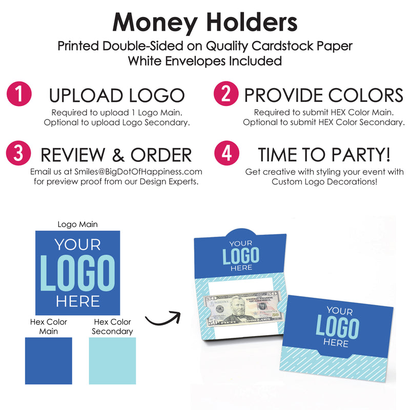 Custom Logo Money and Gift Card Holders - Personalized Branded Business Party Favors - Set of 8