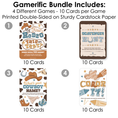 My First Rodeo - 4 Little Cowboy 1st Birthday Party Games - 10 Cards Each - Gamerific Bundle