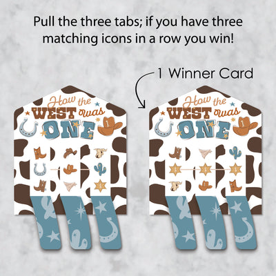 My First Rodeo - Little Cowboy 1st Birthday Party Game Pickle Cards - Pull Tabs 3-in-a-Row - Set of 12