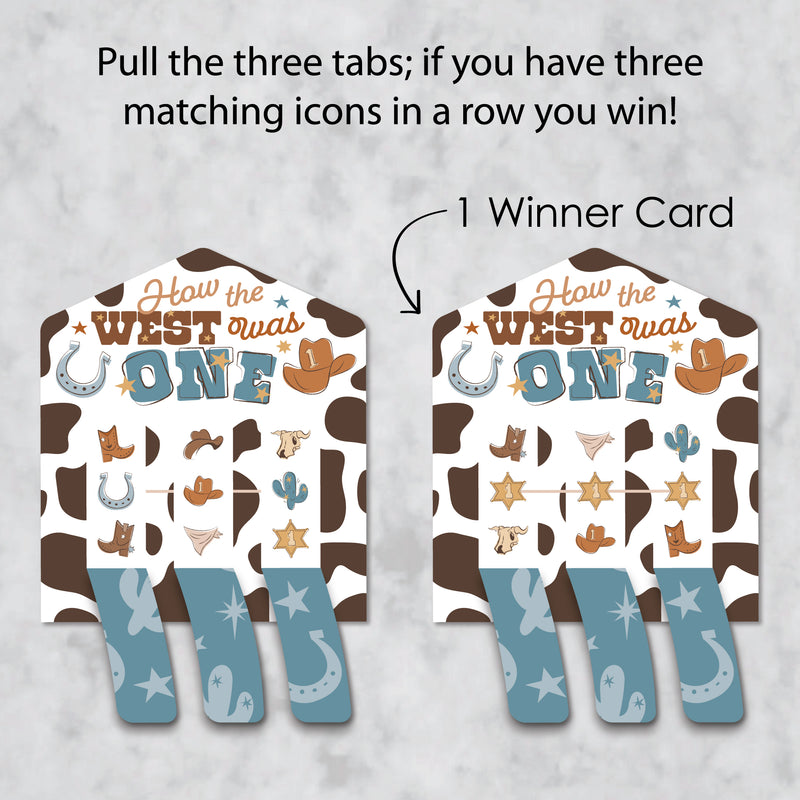My First Rodeo - Little Cowboy 1st Birthday Party Game Pickle Cards - Pull Tabs 3-in-a-Row - Set of 12