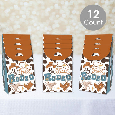 My First Rodeo - Little Cowboy 1st Birthday Gift Favor Bags - Party Goodie Boxes - Set of 12