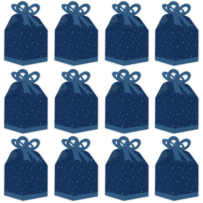 Navy Confetti Stars - Square Favor Gift Boxes - Simple Party Bow Boxes - Set of 12