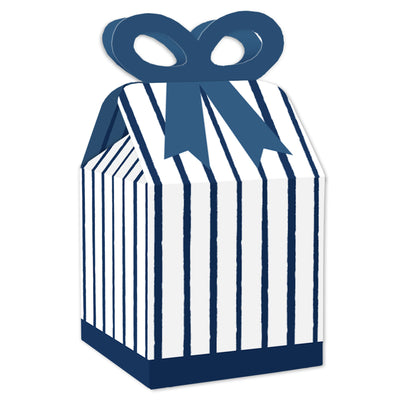 Navy Stripes - Square Favor Gift Boxes - Simple Party Bow Boxes - Set of 12