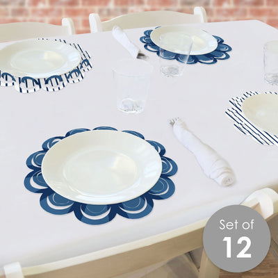 Navy Stripes - Simple Party Round Table Decorations - Paper Chargers - Place Setting For 12