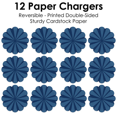 Navy Stripes - Simple Party Round Table Decorations - Paper Chargers - Place Setting For 12