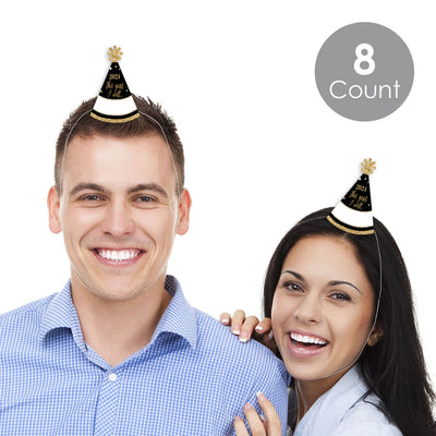 New Year's Eve - Gold - Mini Cone 2024 New Year's Eve Resolution Party Hats - Small Little Party Hats - Set of 8
