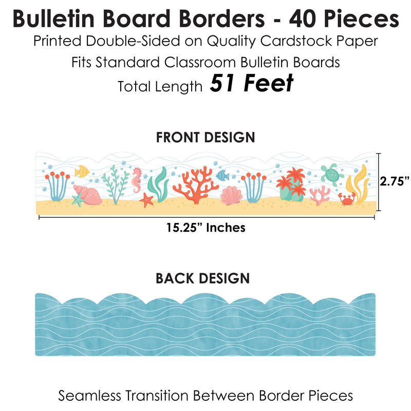 Ocean Creatures - Scalloped Classroom Decor - Bulletin Board Borders - 51 Feet