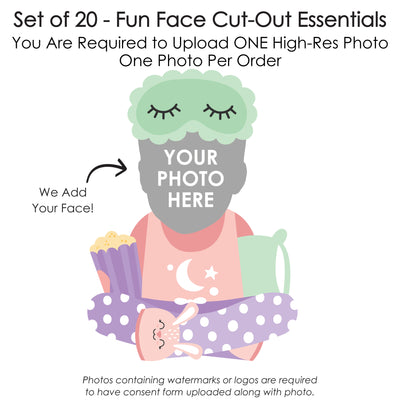 Custom Photo Pajama Slumber Party - Fun Face Decorations DIY Girls Sleepover Birthday Party Essentials - Set of 20