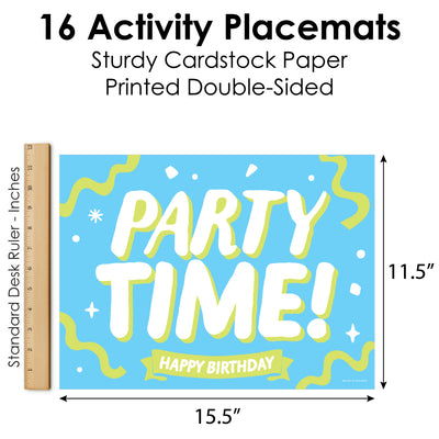 Party Time - Paper Happy Birthday Party Coloring Sheets - Activity Placemats - Set of 16
