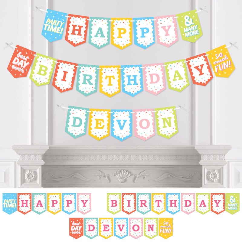 Personalized Party Time - Custom Happy Birthday Party Bunting Banner and Decorations - Happy Birthday Custom Name Banner