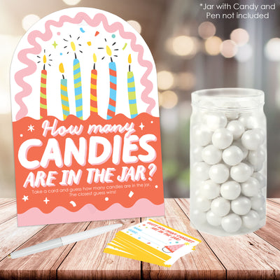 Party Time - How Many Candies Happy Birthday Party Game - 1 Stand and 40 Cards - Candy Guessing Game