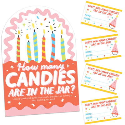 Party Time - How Many Candies Happy Birthday Party Game - 1 Stand and 40 Cards - Candy Guessing Game