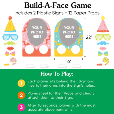 Custom Photo Party Time - Fun Face Happy Birthday Party Activity - 2 Player Build-A-Face Party Game