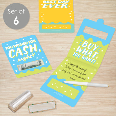 Party Time - DIY Assorted Happy Birthday Party Cash Holder Gift - Funny Money Cards - Set of 6