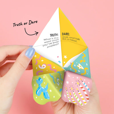 Party Time - Happy Birthday Party Cootie Catcher Game - Truth or Dare Fortune Tellers - Set of 12