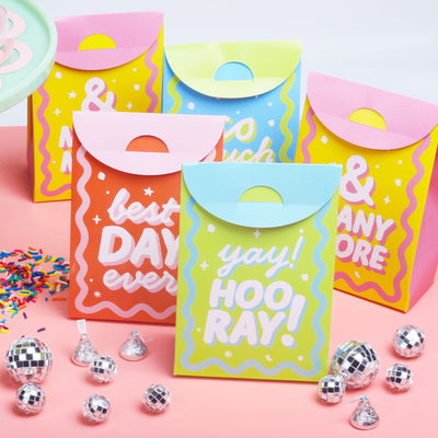 Party Time - Happy Birthday Gift Favor Bags - Party Goodie Boxes - Set of 12