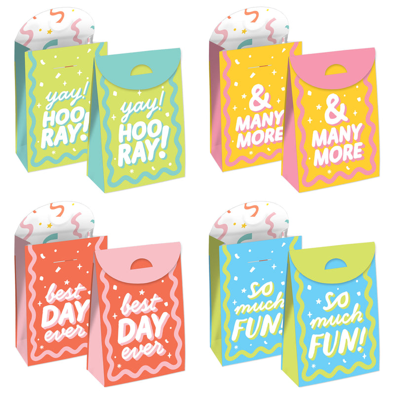 Party Time - Happy Birthday Gift Favor Bags - Party Goodie Boxes - Set of 12