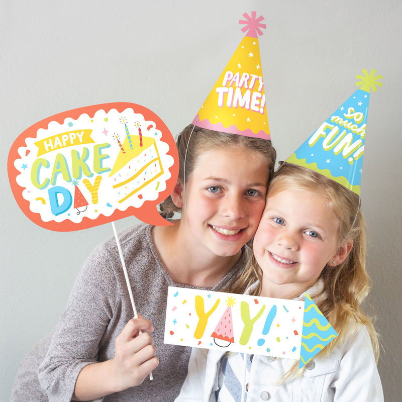 Party Time - Cone Happy Birthday Party Hats for Kids and Adults - Set of 8 (Standard Size)
