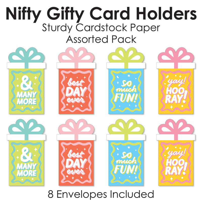 Party Time - Happy Birthday Party Money and Gift Card Sleeves - Nifty Gifty Card Holders - Set of 8