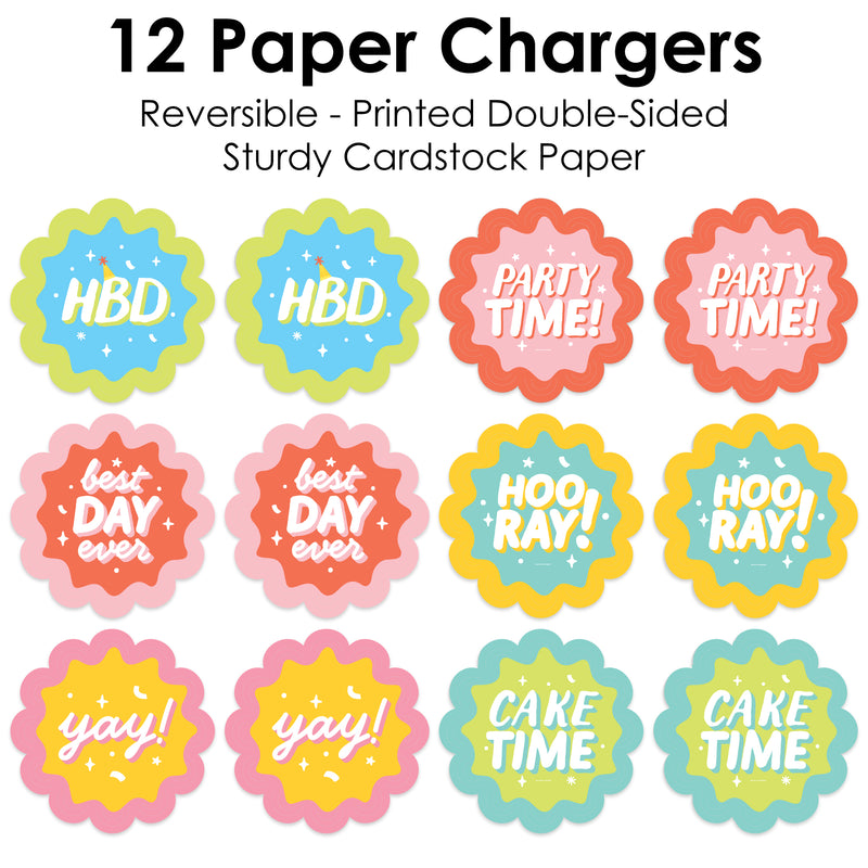 Party Time - Happy Birthday Party Round Table Decorations - Paper Chargers - Place Setting For 12