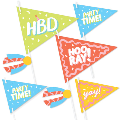 Party Time - Triangle Happy Birthday Party Photo Props - Pennant Flag Centerpieces - Set of 20