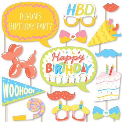 Party Time - Personalized Happy Birthday Party Photo Booth Props Kit - 20 Count