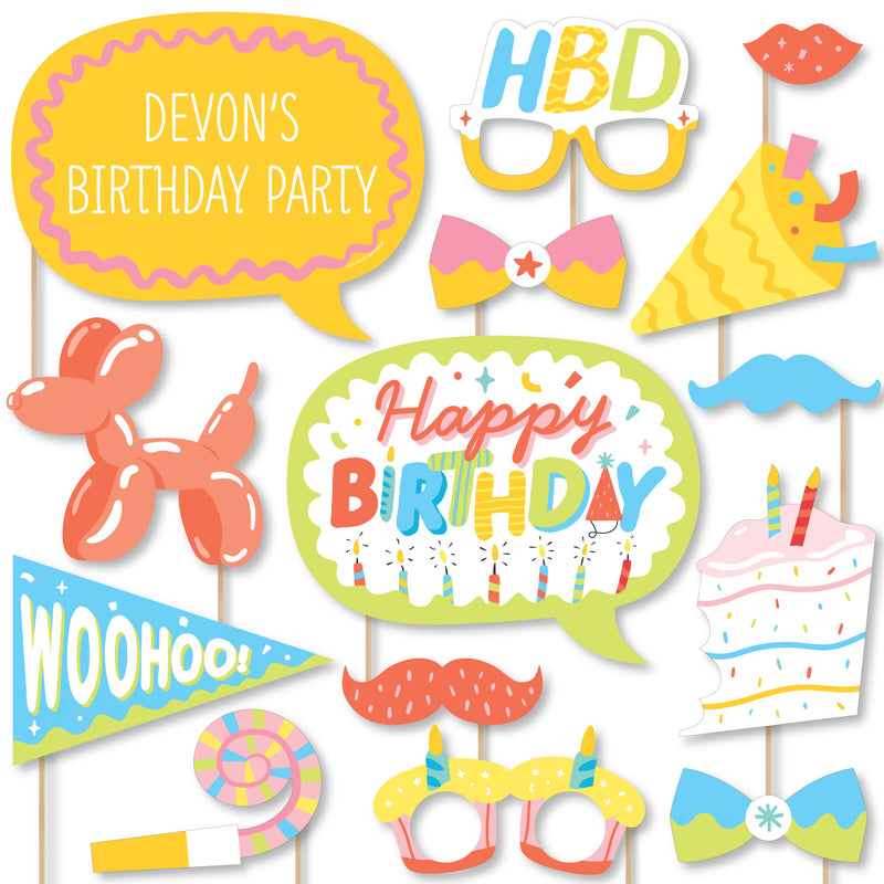 Party Time - Personalized Happy Birthday Party Photo Booth Props Kit - 20 Count