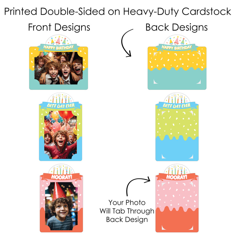 Party Time - Happy Birthday Party Picture Centerpiece Sticks - Photo Table Toppers - 15 Pieces