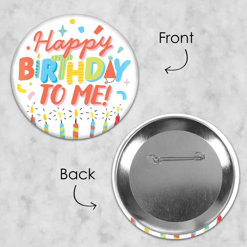 Party Time - 3 inch Happy Birthday Party Badge - Pinback Buttons - Set of 8
