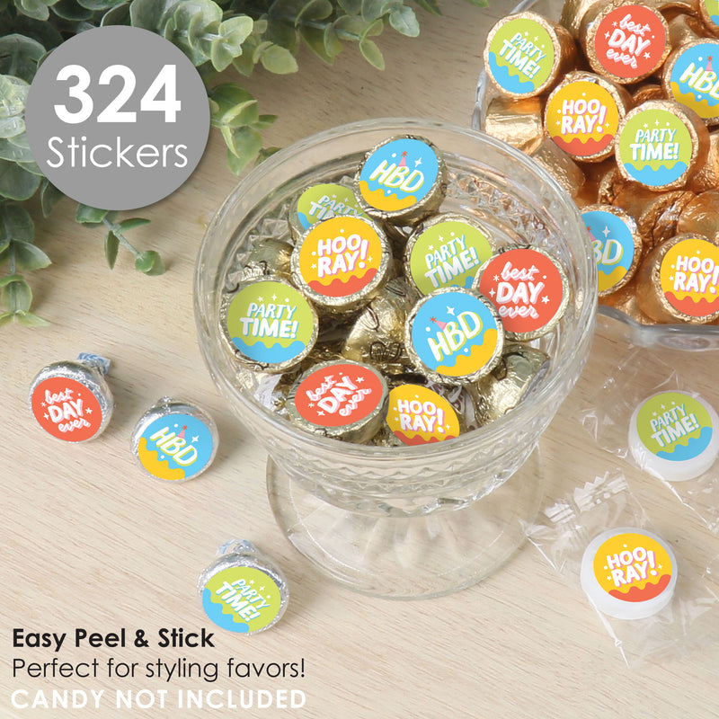 Party Time - Happy Birthday Party Small Round Candy Stickers - Party Favor Labels - 324 Count