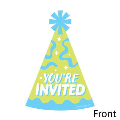 Party Time - Shaped Fill-In Invitations - Happy Birthday Party Invitation Cards with Envelopes - Set of 12