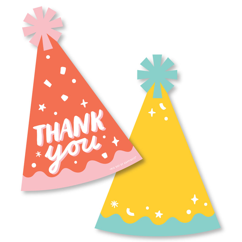 Party Time - Shaped Thank You Cards - Happy Birthday Party Thank You Note Cards with Envelopes - Set of 12